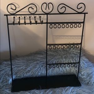 Flat Black Jewelry Holder with Hooks and Tray